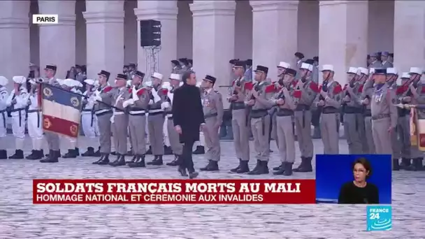 Hommage national aux 13 soldats français morts au Mali : E. Macron passe les troupes en revue