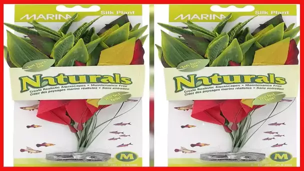 Marina Naturals, Red/Yellow Dracena Silk Plant, Medium Fish Tank Decoration, PP106