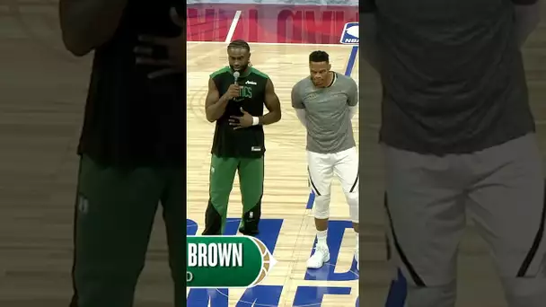 Russell Westbrook & Jaylen Brown address the crowd in Abu Dhabi! 🗣️ #NBAinAbuDhabi | #Shorts