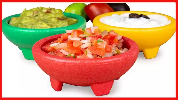 Nostalgia Taco Tuesday 3-Piece Bowl Set in Red, Yellow, Green, Made of Durable Dishwasher Safe