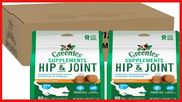 GREENIES Hip & Joint Dog Supplements with Glucosamine and Chondroitin, Chicken-Flavor Soft Chews