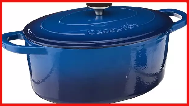 Crock Pot Artisan Enameled Cast Iron 7-Quart Oval Dutch Oven, Sapphire Blue