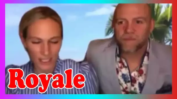 Giggling Mike et Zara Tindall apparaissent d@ns un appel vidéo avec un arrière plan tropical