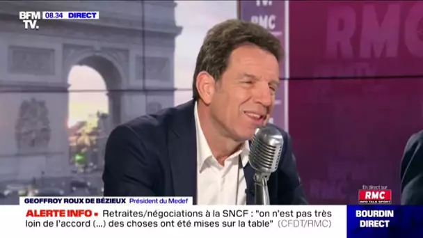 Geoffroy Roux de Bézieux, président du Medef, invité de Bourdin Direct à 8H30 sur RMC et BFMTV