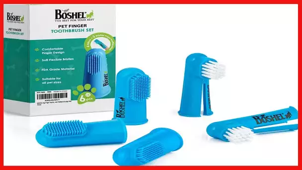 BOSHEL Dog Finger Toothbrush Set - 8 Pack Includes 6 Silicone Bristle + 2 Nylon Bristle Dog & Cat