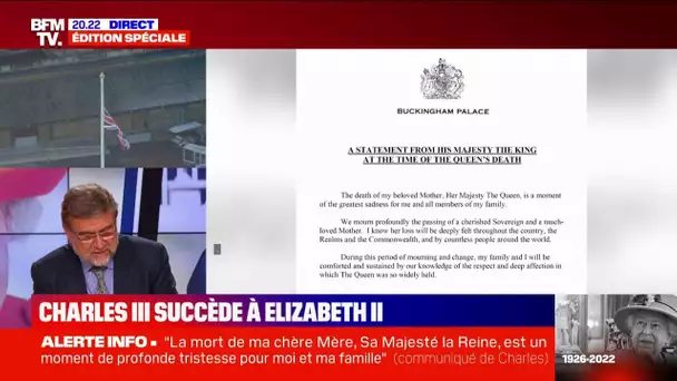 Elizabeth II: dans un communiqué, le nouveau roi Charles III évoque "un moment de grande tristesse"