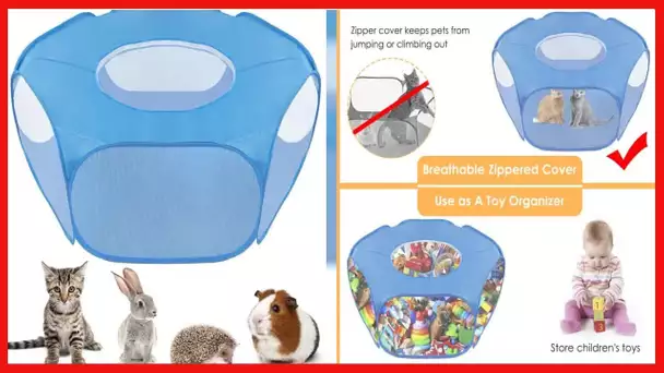 SlowTon Small Animal Playpen Cat Pen, Waterproof Indoor Guinea Pig Cage with Zipper Top Cover