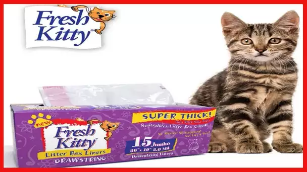 Fresh Kitty Super Thick, Durable, Easy Clean Up Jumbo Drawstring Scented Litter Pan Box Liners