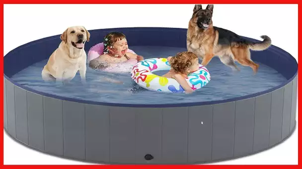 Niubya Foldable Dog Pool, Collapsible Hard Plastic Dog Swimming Pool, Portable Bath Tub for Pets Dog