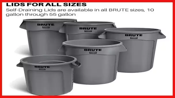 Rubbermaid Commercial Products 32-Gallon Brute Flat Container Lid, 32 Gallon, Gray