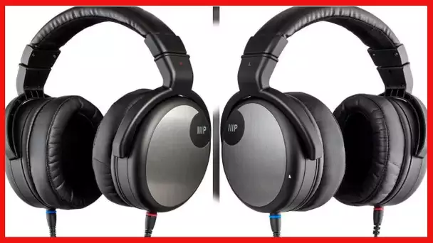 Monoprice HR-5C Wired Headphones - Black/Silver with 42mm Drivers, High Resolution Closed Back,