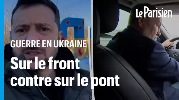 Zelensky sur le front, Poutine sur le pont… la guerre des images des deux présidents