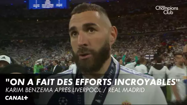 Karim Benzema réagit après la victoire du Real Madrid en Ligue des Champions