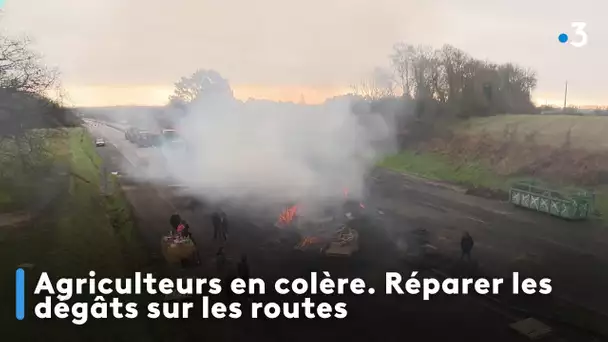 Agriculteurs en colère. Réparer les dégâts sur les routes