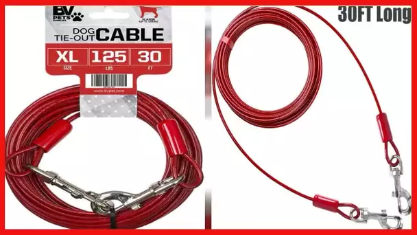 BV Pet Tie Out Cable for Dogs Up to 125 Pounds, 30 Feet (Red/ 125lbs/ 30ft)