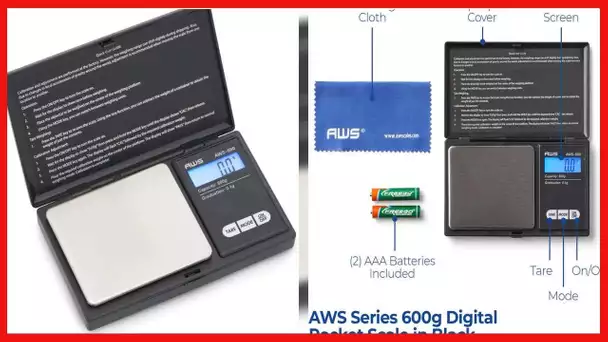 AWS Series Digital Pocket Weight Scale 600g x 0.1g, (Black), AWS-600-BLK