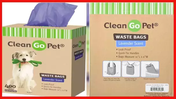 Clean Go Pet Lavender Scent Doggy Waste Bags, 400-Count, Quick-Tie Handles Poop Bags