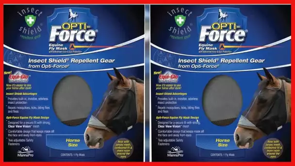 Opti-Force-Force Equine Fly Mask-Horse Fly Mask with UV Protection and Insect Repellent, Adjustable