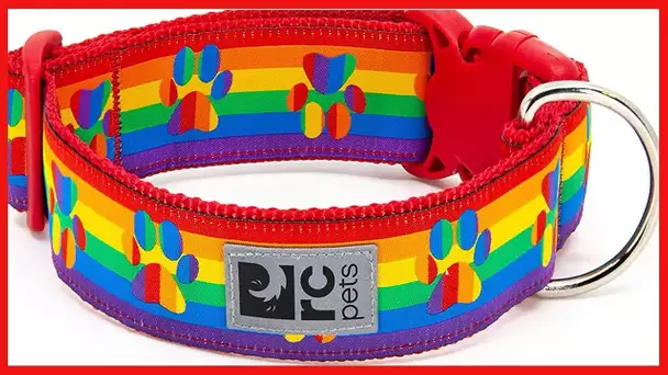 RC Pets 1-1/2 Inch Wide Adjustable Dog Clip Collar, Large, Rainbow Paws