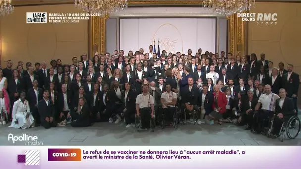 Les médaillés à l'Élysée, encouragés par Emmanuel Macron pour les JO de 2024
