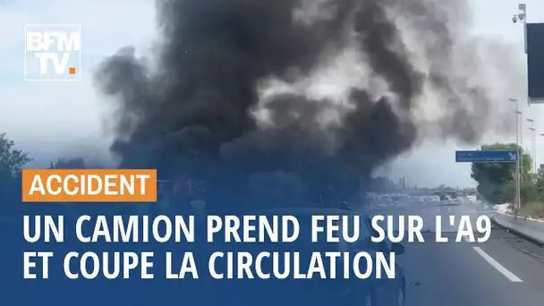 Un camion prend feu sur l'A9, près de Montpellier, et perturbe gravement la circulation