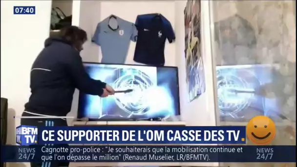 Quand l&#039;OM perd, ce supporter casse des TV... et les enterre