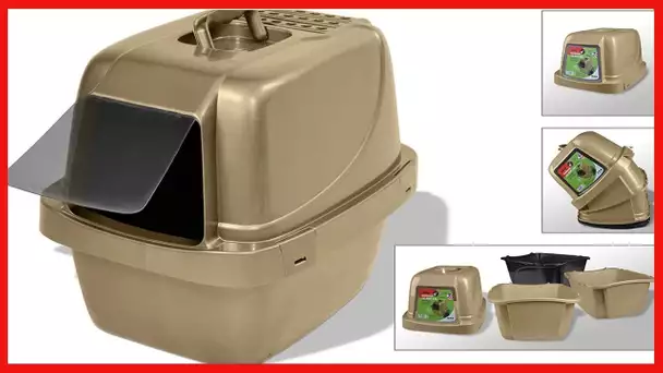 Van Ness Pets Odor Control Large Enclosed Sifting Cat Pan with Odor Door, Hooded, Beige, CP66