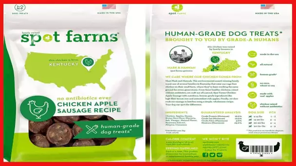 Spot Farms Chicken Apple Sausage Healthy All Natural Dog Treats Human Grade Made in USA 12.5 oz