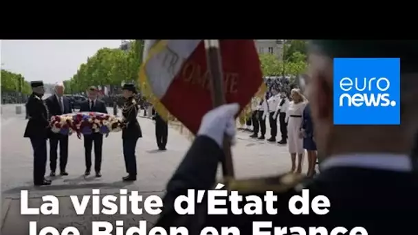 Joe Biden accueilli à l'Élysée par Emmanuel Macron