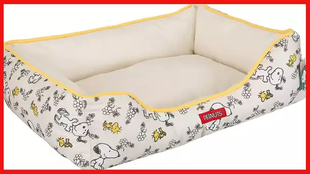 Peanuts Snoopy & Woodstock Cuddler Dog Bed in Beige | Elevated Dog Bed With Raised Rim | Plush