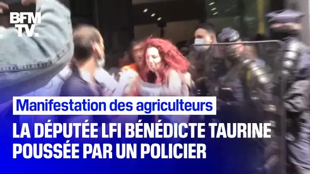 La députée LFI Bénédicte Taurine poussée par un policier lors de la manifestation des agriculteurs