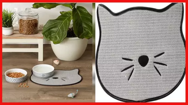 Bone Dry Embroidered Microfiber Cat Shape Pet Food & Water Placemat-Gray