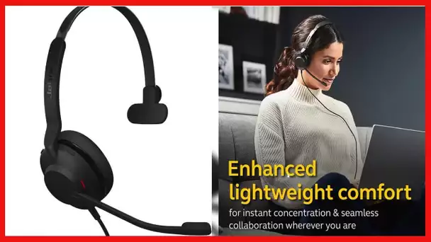 Jabra Evolve2 30 UC Wired Headset, USB-A, Mono, Black – Lightweight, Portable Telephone Headset