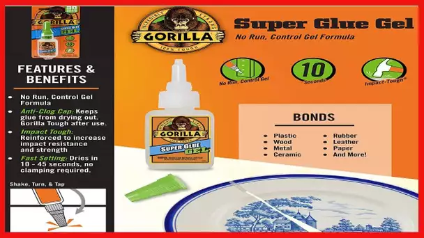 Gorilla Super Glue Gel, 20 Gram, Clear, (Pack of 2)