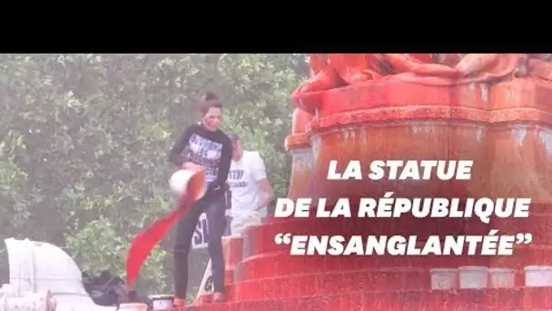 La statue de la République recouverte de faux sang contre les abattoirs