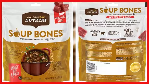 Rachael Ray Nutrish Soup Bones Dog Treats, Beef & Barley Flavor, 6 Bones