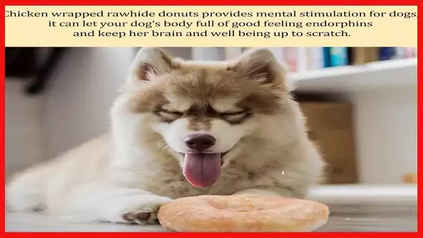 Pawmate Dog Treats Chicken Wrapped Rawhide Donuts Ring, Long Lasting Dental Chews with Taurine