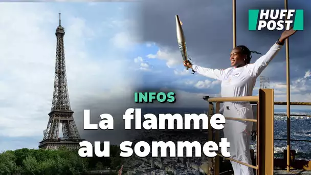 Les images splendides de la flamme olympique portée au sommet de la Tour Eiffel