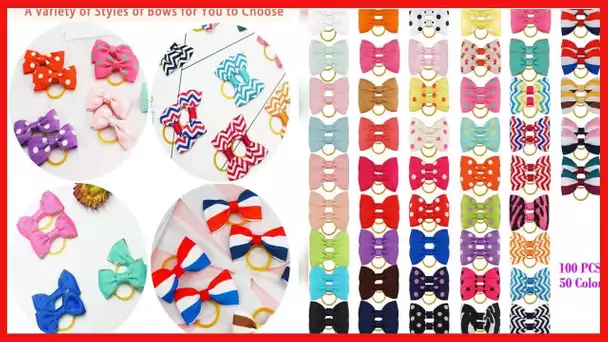 Yxiang 100PCS/50Pairs Dog Bows Polka Dot Pet Hair Bows with Rubber Bands Puppy Pet Grooming Bows