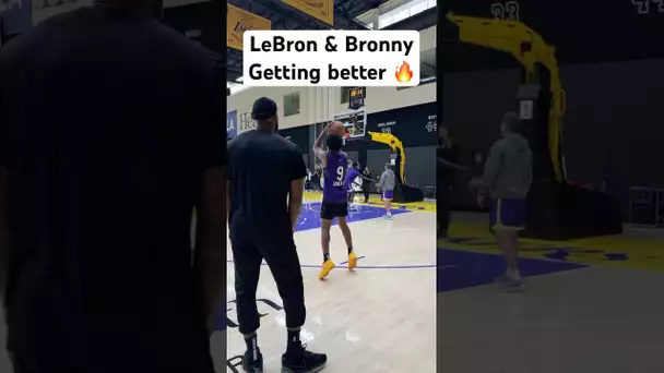 LeBron & Bronny James & Max Christie getting shots up after practice! #LakersAllAccess| 🔥|#Shorts