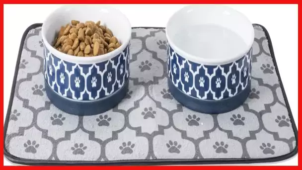 Bone Dry Lattice Collection Pet Bowl & Canister, Large Set, 7.5x2.4", Nautical Blue, 2 Piece