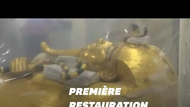 L’Égypte dévoile des images d’un sarcophage de Toutânkhamon en restauration