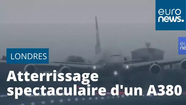 Atterrissage en crabe spectaculaire d'un A380 durant la tempête Dennis