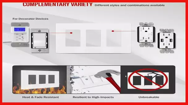 ENERLITES Screwless Decorator Wall Plate Child Safe Cover, Size 3-Gang 4.68" H x 6.53" L Unbreakable