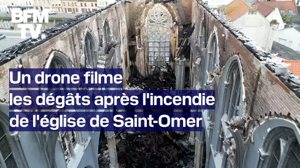 Un drone filme les dégâts après l'incendie de l'église de Saint-Omer