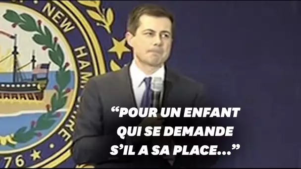 Pete Buttigieg ému face au symbole de sa victoire pour les jeunes LGBT