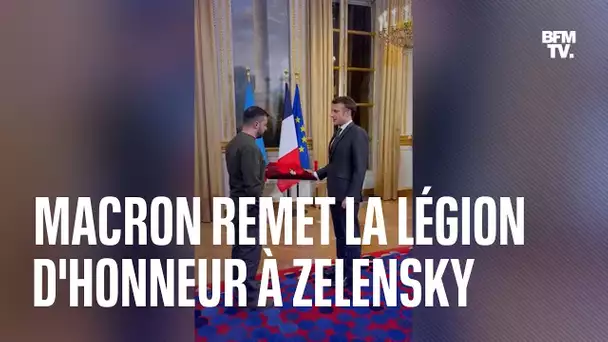 Emmanuel Macron remet la Légion d'honneur à Volodymyr Zelensky lors de leur soirée à l'Élysée