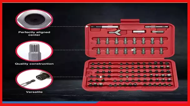 NEIKO 10048A Security Bit Set |100-Piece Set | Cr-V Steel | 1/4-inch Adapters | Phillips | Slotted