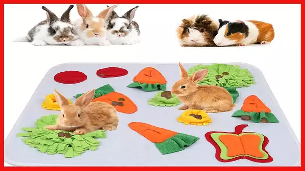 GINDOOR 24" x 24" Rabbit Foraging Mat, Interactive Feed Game for Boredom, Polar Fleece Pet Snuffle