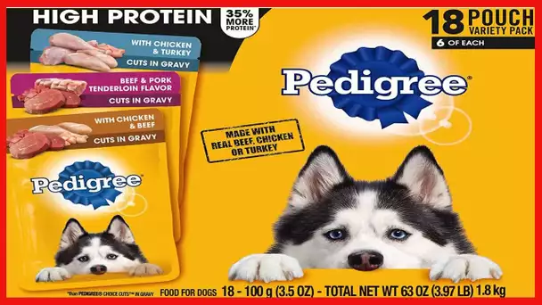 Pedigree High Protein Wet Dog Food Pouches, Variety Pack, 3.5 oz. Pouches, 18 Count